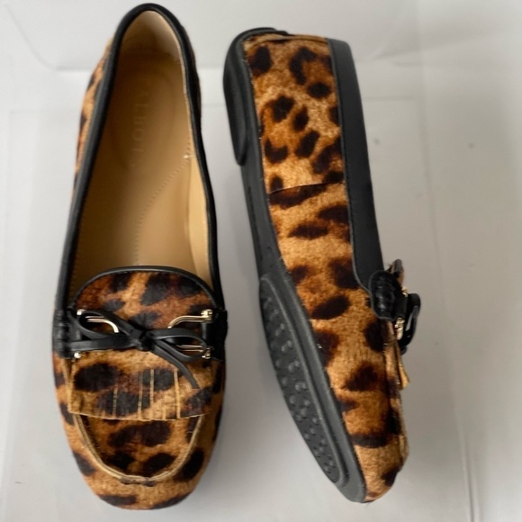 Talbots Leopard Loafer Flats Slip-On Shoes Fur Fringe Tassel Bow, Sz 5M - Picture 8 of 11
